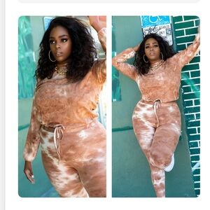 Tie-Dye Brown Two Piece Leggings and Matching Top Set